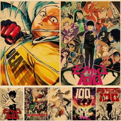 Japanese Anime Mob Psycho 100 Poster Vintage Kraft Paper High Quality Cartoon One Punch Man Wall Sticker Decoration Painting