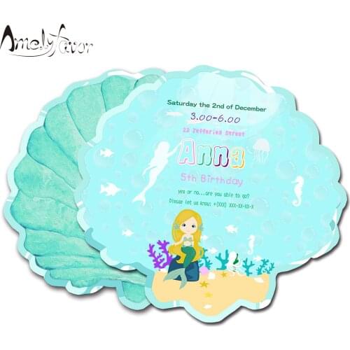 Mermaid Theme Shell Invitation Card Party Supplies Sea Animals Event Birthday Party Decorations Custom-Made Personalized