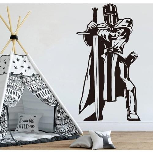 Knight Wall Sticker Boy Room Medieval Dragon Slayer Sword Solider Army Warrior Vinyl Nursery Kids Room Home Decor Art Decal Z734