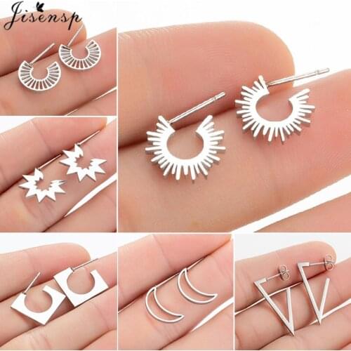 Classic Fashion Irregular Round Ear Studs Stainless Steel Crescent Triangle Square Sun Earrings for Women Girls Piercing Jewelry