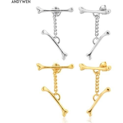 ANDYWEN 925 Sterling Silver Gold Geometric Irregular Stud Earring Sticker Chain 2021 Women Fine Jewelry Rock Punk Clips Gift