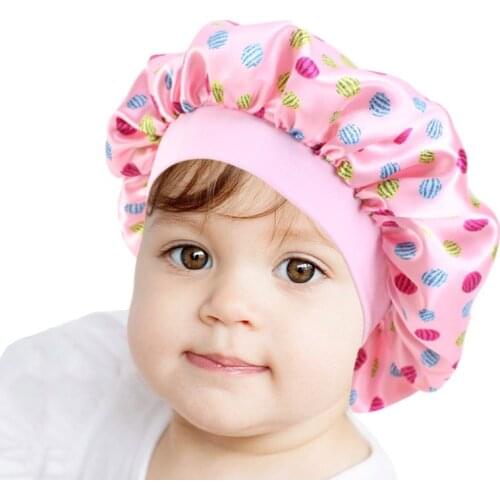 Silky Bonnet for Children Cute Pattern Print Satin Bonnet Baby Girls Night Sleep Cap Hair Care Bandanas Toddler Soft Headwear