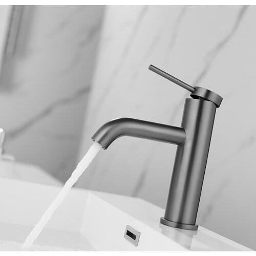 Basin Faucet Chrome Polished Solid Brass Bathroom Single Handle Sink Mixer Tap with Curved Spout Deck Mounted Black Gun Grey Tap