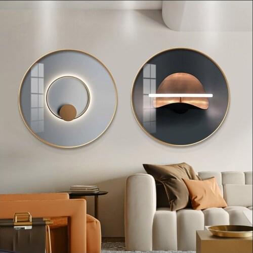 Modern Abstract Painting Poster Canvas Mural Circular Decorative Art Geometric Printing Waterproof Light and Shadow Diameter 40