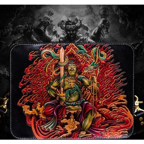 Master Works Handmade Men Vegetable Tanned Leather Carvings Acalanatha Bag Clutch Purse Women Clutches Production time: 30 days