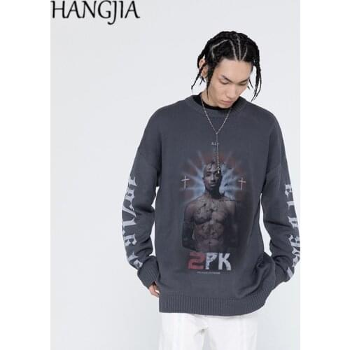 American Vintage Gothic Letter Boxer Printing Sweaters Men Oversized Streetwear Casual Long Sleeve Pullovers Sweater for Women