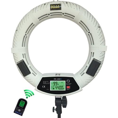 Yidoblo White FE-480II Photo Studio Macro Ring Light RC LED Video Light Lamp LCD Screen Display Photographic Lighting 96W 5500K