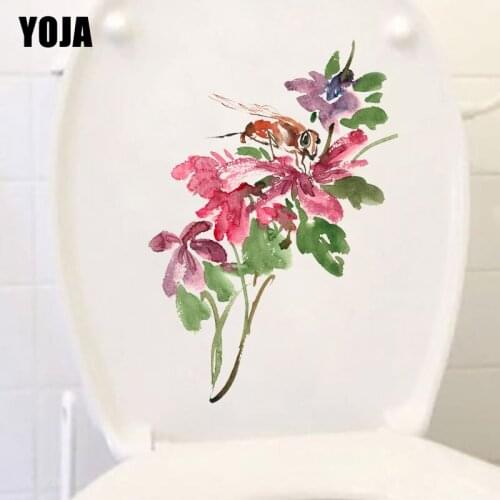 YOJA 16.5X23.1CM Watercolor Flowering Bee Wall Stickers Creative WC Decor Toilet Decal T1-1768