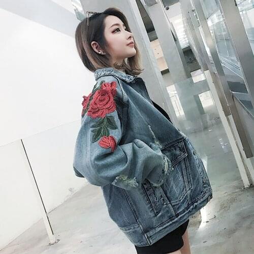Jeans Coat Women Rose Clothes Hip Hop Coat Fashion Flowers Jackets Us Size S-XL