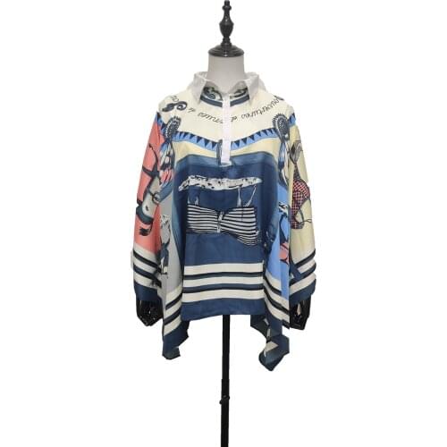 Bohemian 2021 Thailand Fashion Floral Collar Printed Silk Blouse For Lady Middle East Batwing Sleeve Summer beach Tops for Women