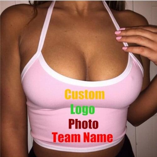 Summer Halter Backless Sexy Night Club Women Caims tanks Crop Top Custom Logo Photo Text Printed Strap Female T shirts Hot Tees