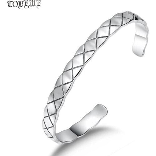 100% 925 Silver Women Bangle Vintage 925 Sterling Cuff Bracelet Simple Style Girls Bangle