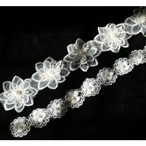 5yard 3D embroidery flowers Beaded lace Trim for clothes Lace Ribbon Decorative Trimming for curtain DIY Sewing Accessoriess