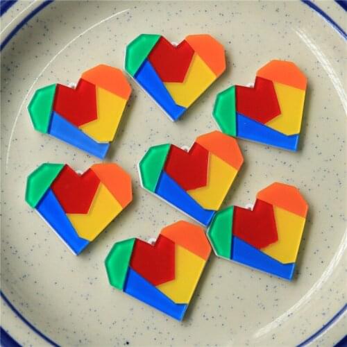 New style 50pcs/lot color pattern Splice cartoon hearts shape acrylic beads diy jewelry earring/garment pendant accessory
