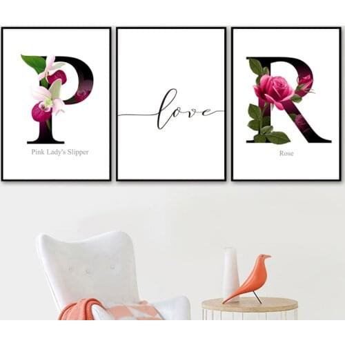 5D Diamond Painting Floral Personalized Initial Name Posters Simple Love Wall Art For Bedroom Home Decor Wedding Gift