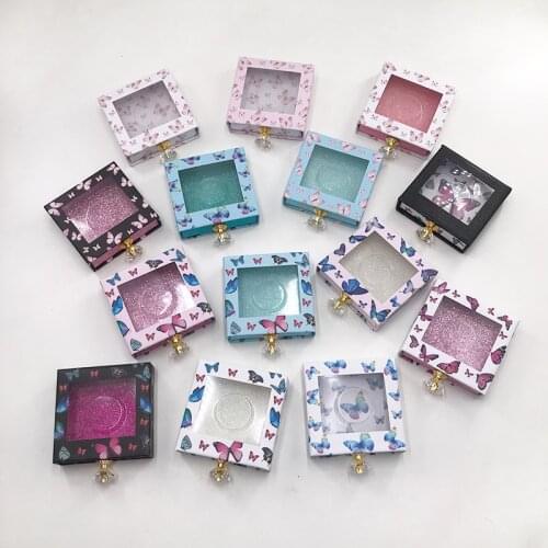 Butterfly pink pattern golden square custom lashes packaging pull eyelashes box