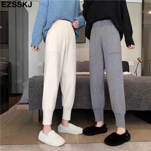 Chic autumn winter chic Harem Pants Women Loose Trousers female Knitted Pants knit Trousers With Pockets Radish pants