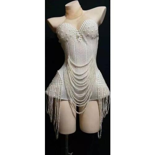 Jazz Latin dancer dress Ladies ds ballet costume ballroom singer disco dj pearl dancing dresses