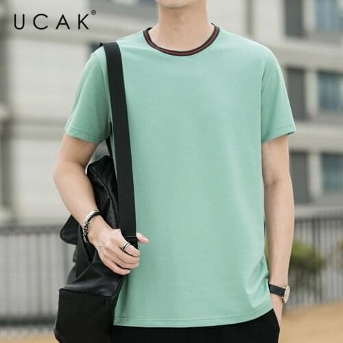 UCAK Brand Classic O-Neck Solid Color Short Sleeve T-Shirts Summer Fashion Style Streetwear Tops Casual Silk T Shirt Homme U5490
