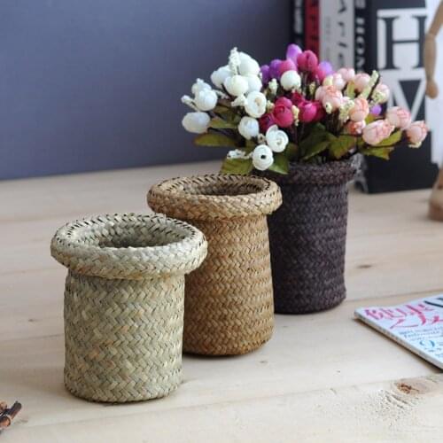 Flower pots planters seaweed handwork penholders home decoration natural weed crafts desktop organization european straw vase