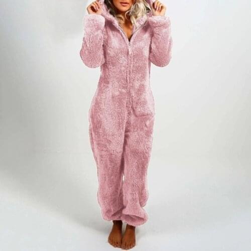 2020 Newest Women Plush Winter Romper Pajamas Long Sleeve Zipper Hooded Thick Plus Size 4XL Warm Clothes For Female