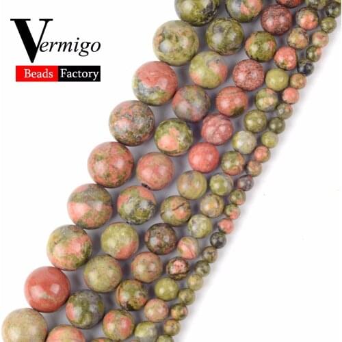 Wholesale Natural Stone Smooth Unakite Beads Round Loose Beads For Jewelry Making Diy Bracelet 4-12mm Pick Size Bijoux 15"