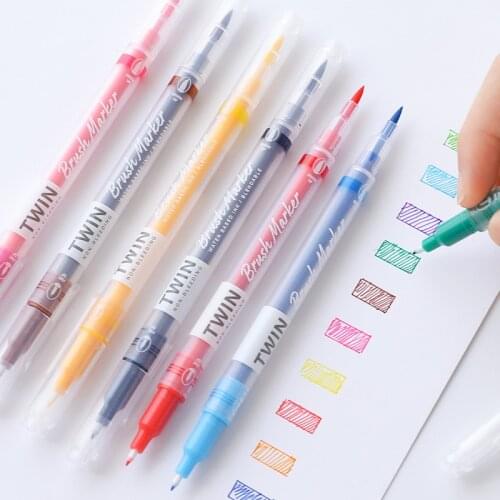 6/12/24/36 Colors Dual Head Art Markers Fine Tip Soft Brush Marker pen for Kids Adult Coloring Drawing Outling ing