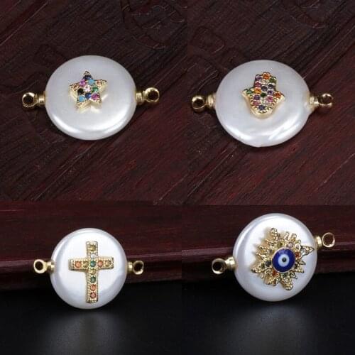 Mix cz crystal paved multiple patterns tiny gold charm round disc coin pearl connector beads charms for jewelry bracelet making