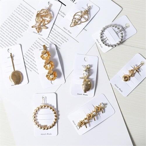 Fashion Imitation Pearl Metal Hair Clips Korean Shell Starfish Gold Hairpins Hairgrips Alloy Hair Accessories for Women Girls