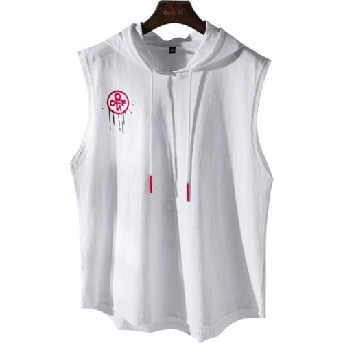 Men Hooded Hip Hop Streetwear Workout Elastic Men Tank Top Tank Top Sleeveless Muscle Gym Sport Slim Vest Bodybuilding