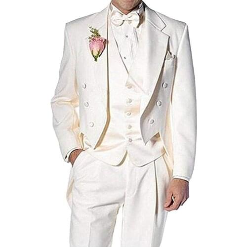 Mens Suit 3 Piece Formal Tuxedo Groom Jacket Tux Vest & Trousers Set Wedding Suits