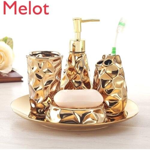 Golden Ceramic Bathroom Wash Set Five-Piece Bathroom Set Bathroom Toilet Toothbrush Cup Washing Cup