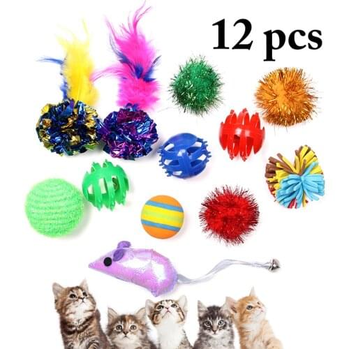 12PCS Cat Toy Set Interactive Funny Cat Training Toy Pet Ball Toy Mouse Toy Pet Interactive Supplies Many Colors