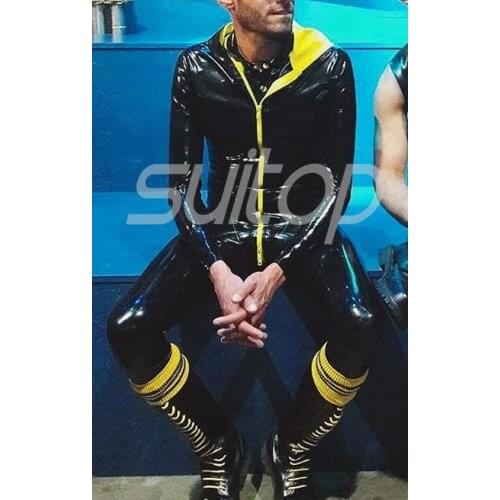 New Men 's rubber latex catsuit rubber zentai High Quanlity level with hoodies without feets for man
