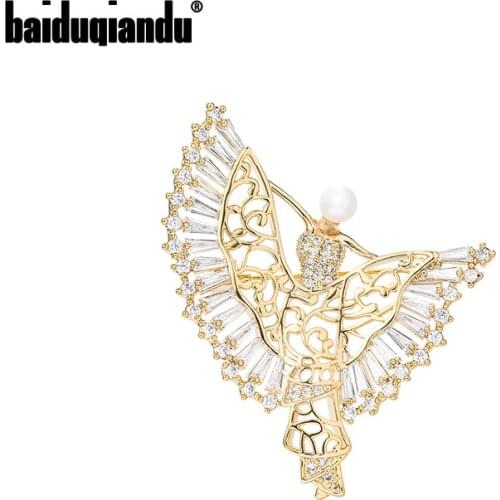 Baiduqiandu New Arrival High Quality Cubic Zirconia Crystal and Rhodium or Gold Color Plated Angel Brooch Lapel Pins