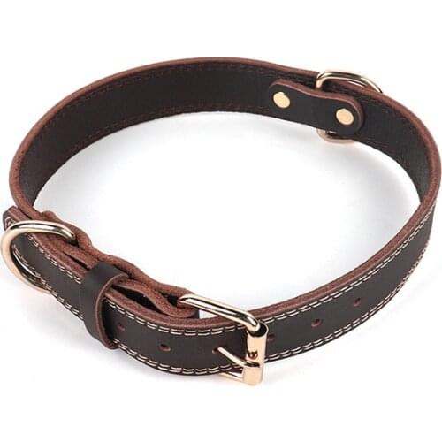 New Fashion Pet Dog Genuine Leather Collars Traction Adjustable Collars for Medium and Large Dogs