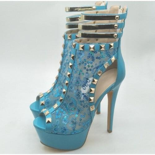 SHOFOO shoes,Beautiful fashion ladys sandals , net cloth, about 14.5 cm high-heeled sandals, womens sandals, banquet shoes