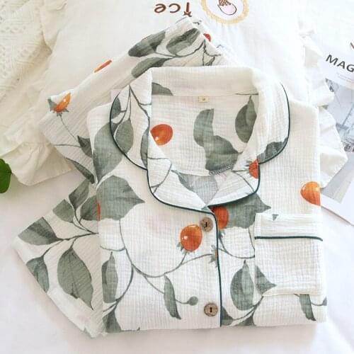 Pajamas Ladies Spring Autumn Cotton Pajamas Gauze Crepe Long-sleeved Womens Sleepwear Home Service Winter Summer Clothes Suit
