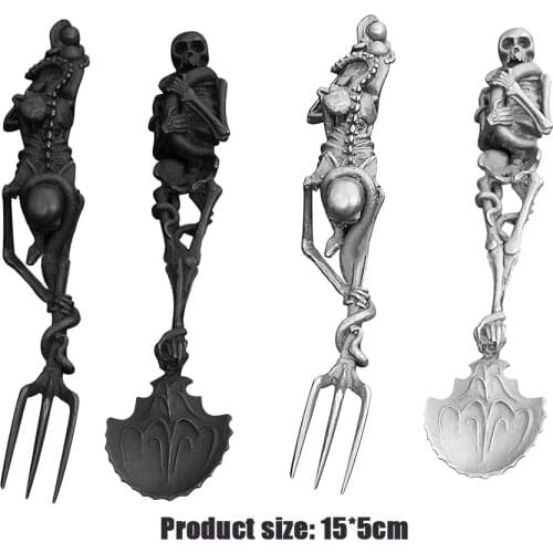 Halloween Skull Fork Spoon Skeleton Tableware Metal Craft Vintage Desktop Dinner Table Decor Home Party Supplies Halloween Gifts