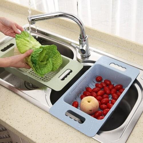 Adjustable Telescopic Dish Drainer Sink Drain Basket Washing Vegetable Fruit Plastic Drying Rack Kitchen Accessories Organizer