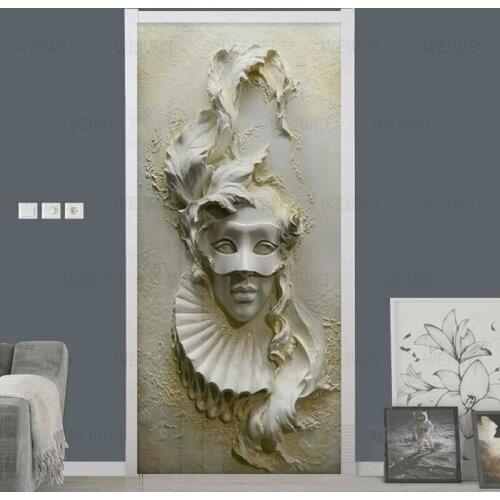 Self-Adhesive Door Sticker European Style Stereo Mask Figure Wallpaper Living Room Bedroom Creative DIY Stickers PVC Waterproof