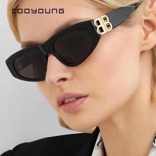 COOYOUNG New Retro Cateye Sunglasses For Women Men Luxury Designer Small Frame Fashion Vintage Cat Eye Sun Glasses UV400