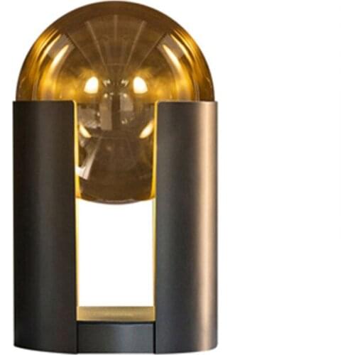 Modern Nordic Cylindrical Black Painted Table Lamp with Cognac Glass Ball Shade Desk Lamp Bedroom Bedside Lamp Floor Lamp