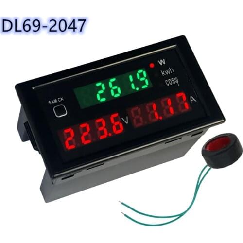 1pcs DL69-2047 AC 220V 100A voltage current Watt power meter Digital Display LED Ammeter Voltmeter power factor table