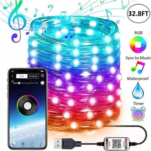 USB Copper Wire String Light LED Bluetooth String Lamp Waterproof Mobile Controller Fairy Light for Christmas Tree Decoration