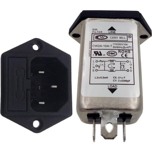 Taiwan Power Supply EMI Purification Filter CW2A 3A 6A 10A T Socket Single-phase AC 220V