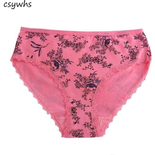 CSYWHS Womens Cotton Big Size Briefs Print Lace Panties Sexi Underwear Female Plus Size Panty Lingerie Intimate Fashion