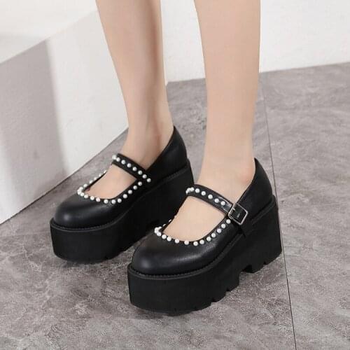 Brand New Female Lolita Cute Mary Janes Pumps Platform Wedges High Heels womens Pumps Sweet Gothic Punk fall Shoes Woman