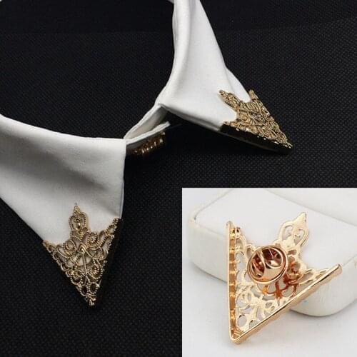 Vintage Retro Triangular Shirt Collar Pin Badge for Men and Women Hollow Crown Brooch Corner Clip Buckle Jewelry Accessories
