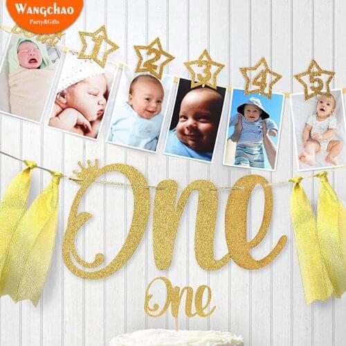 New Born One Year Baby Shower Photo Clips Twinkle Star Kids Birthday Party Photo Banner Party Background Decoration Accessories